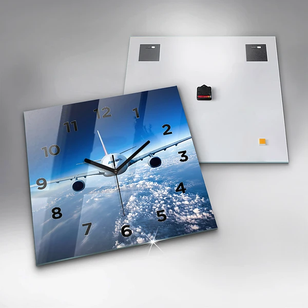 Wanduhr quadratisch mit motiv Flugzeug Wolken