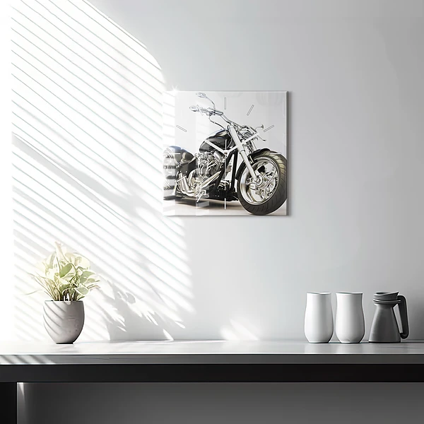 Wanduhr quadratisch mit motiv Schwarzes Motorrad