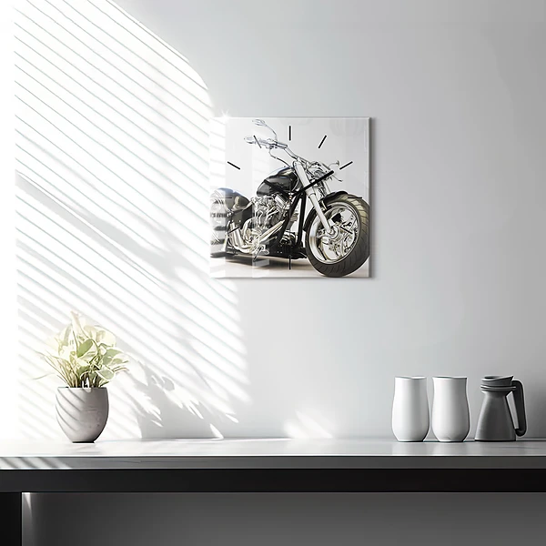 Wanduhr quadratisch mit motiv Schwarzes Motorrad