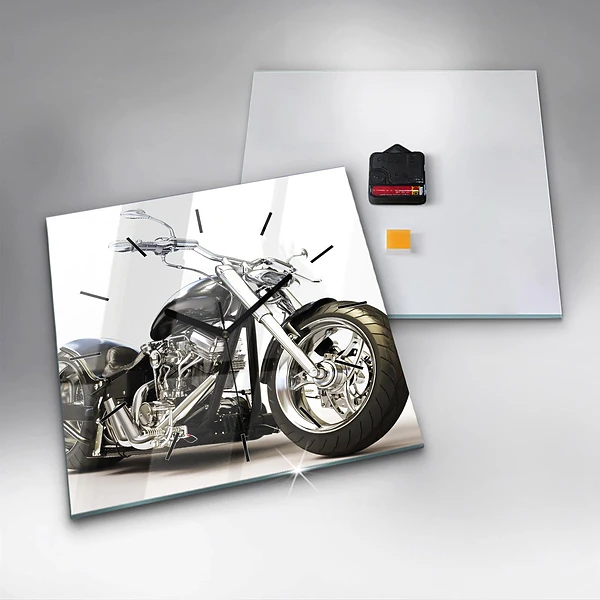Wanduhr quadratisch mit motiv Schwarzes Motorrad
