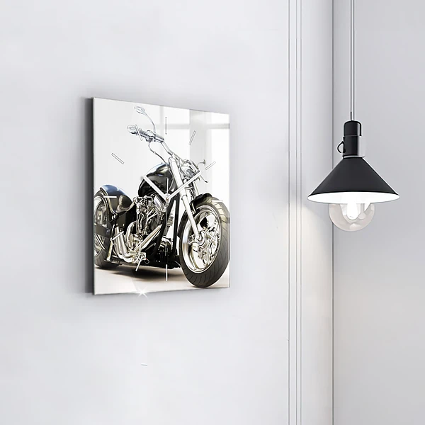 Wanduhr quadratisch mit motiv Schwarzes Motorrad