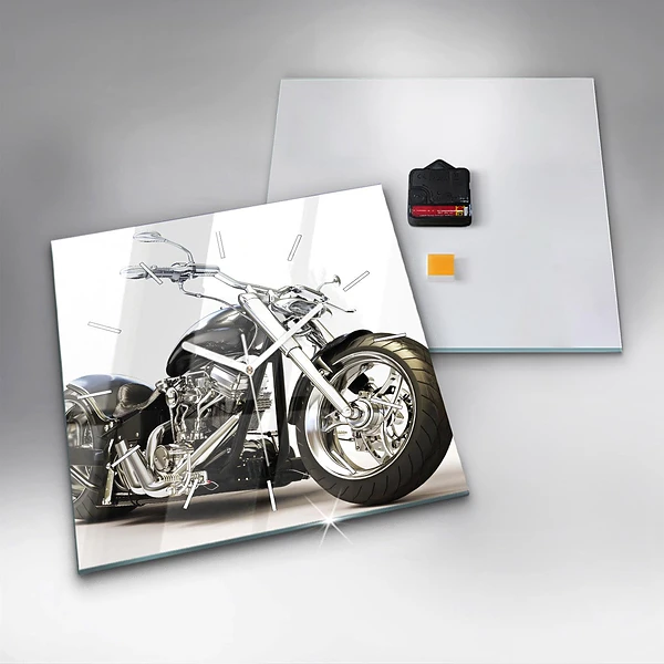 Wanduhr quadratisch mit motiv Schwarzes Motorrad