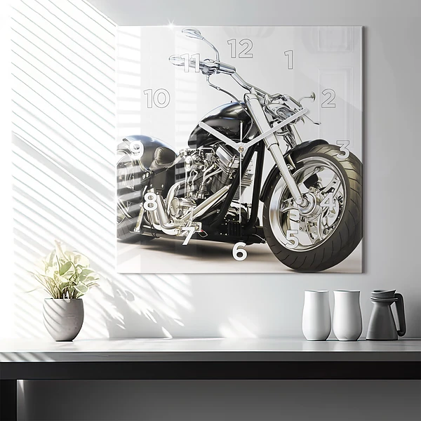 Wanduhr quadratisch mit motiv Schwarzes Motorrad