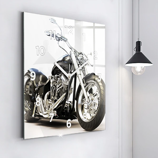 Wanduhr quadratisch mit motiv Schwarzes Motorrad