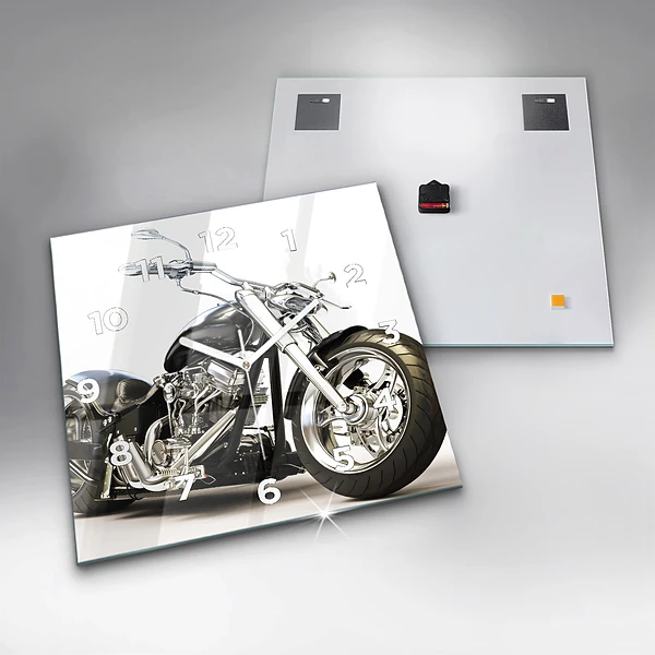 Wanduhr quadratisch mit motiv Schwarzes Motorrad