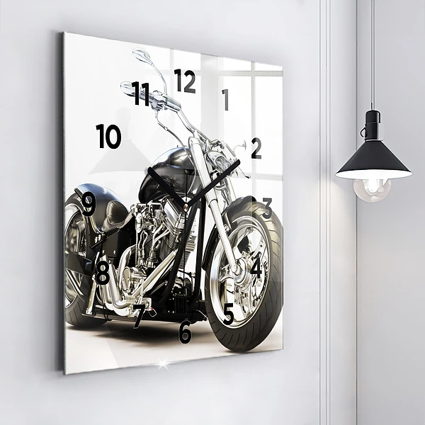 Wanduhr quadratisch mit motiv Schwarzes Motorrad