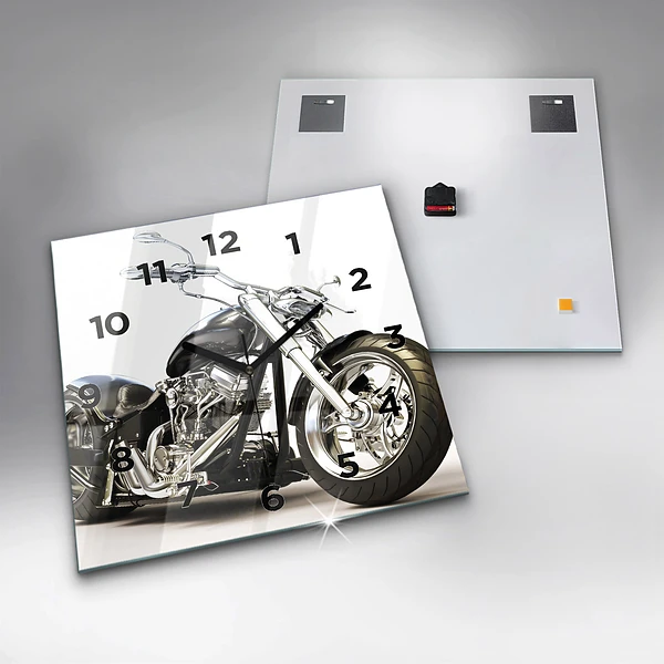 Wanduhr quadratisch mit motiv Schwarzes Motorrad