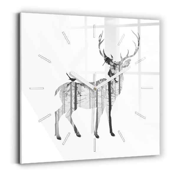 Wanduhr quadratisch Silhouette eines Rehs Wald