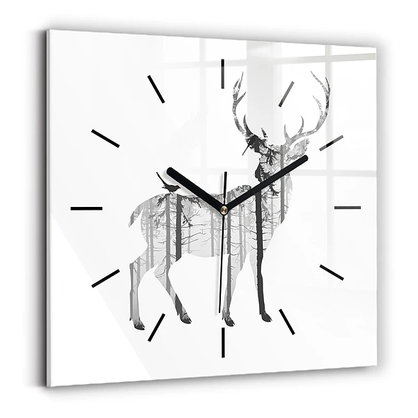 Wanduhr quadratisch Silhouette eines Rehs Wald
