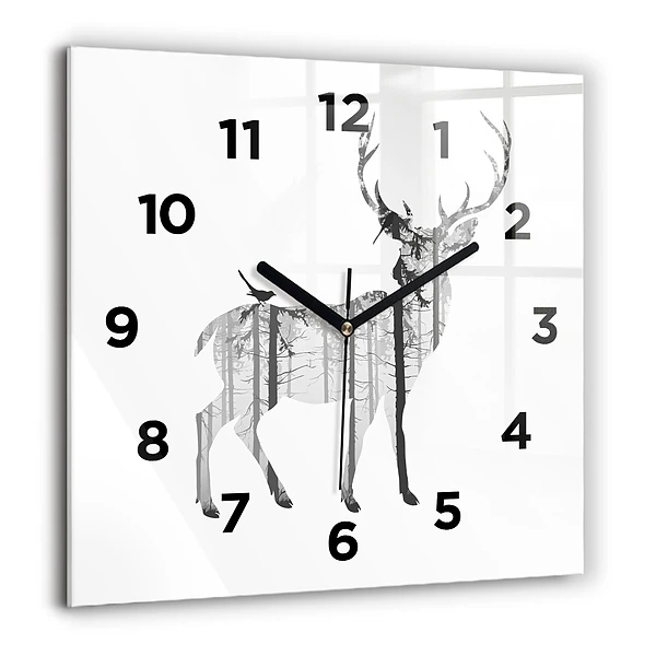 Wanduhr quadratisch Silhouette eines Rehs Wald