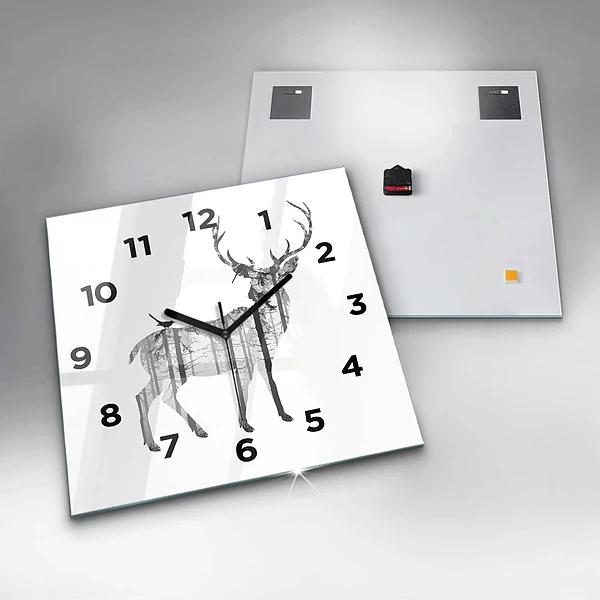 Wanduhr quadratisch Silhouette eines Rehs Wald