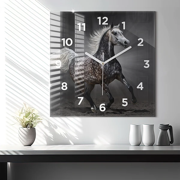 Wanduhr quadratisch Galoppierendes Pferd