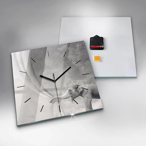 Wanduhr quadratisch Elefant
