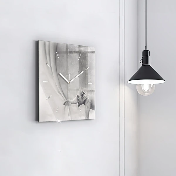 Wanduhr quadratisch Elefant