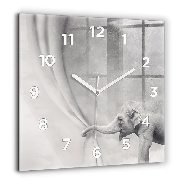 Wanduhr quadratisch Elefant