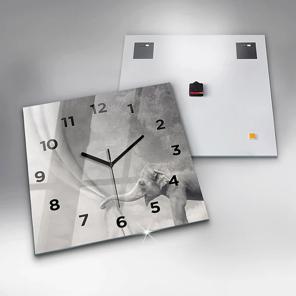 Wanduhr quadratisch Elefant