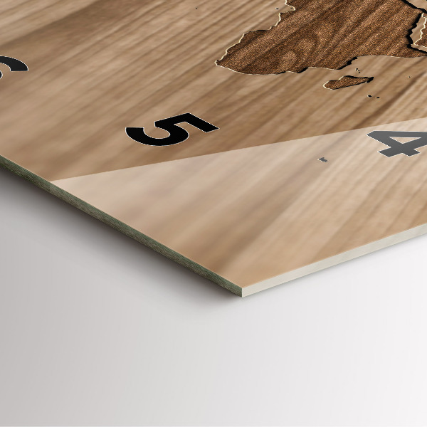 Wanduhr modern quadratisch Weltkarte auf Holz