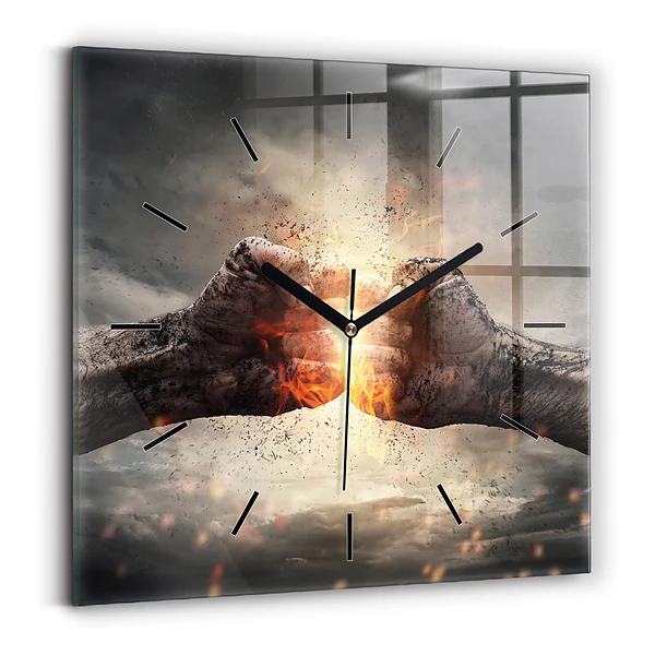 Wanduhr quadratisch mit motiv Fäuste Macht