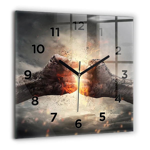 Wanduhr quadratisch mit motiv Fäuste Macht