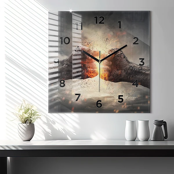 Wanduhr quadratisch mit motiv Fäuste Macht
