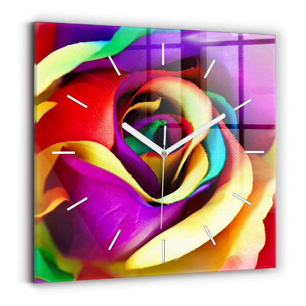 Wanduhr quadratisch mit motiv Regenbogenrose