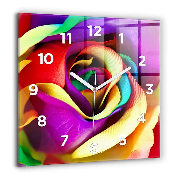 Wanduhr quadratisch mit motiv Regenbogenrose
