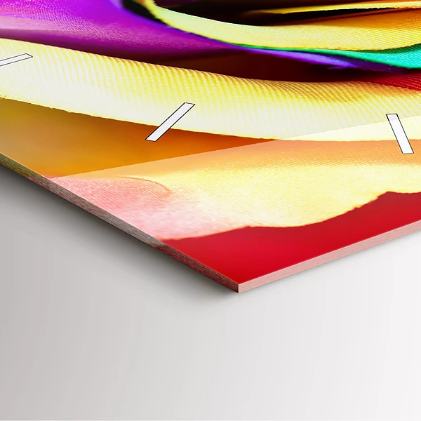 Wanduhr quadratisch mit motiv Regenbogenrose