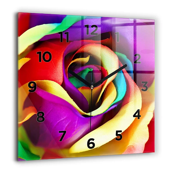 Wanduhr quadratisch mit motiv Regenbogenrose