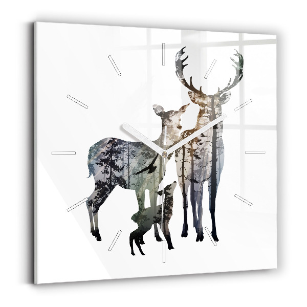 Wanduhr modern quadratisch Hirsch-Familie