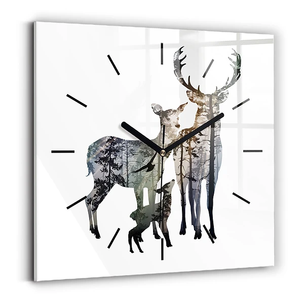 Wanduhr modern quadratisch Hirsch-Familie