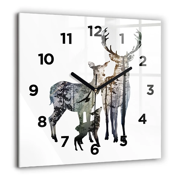 Wanduhr modern quadratisch Hirsch-Familie
