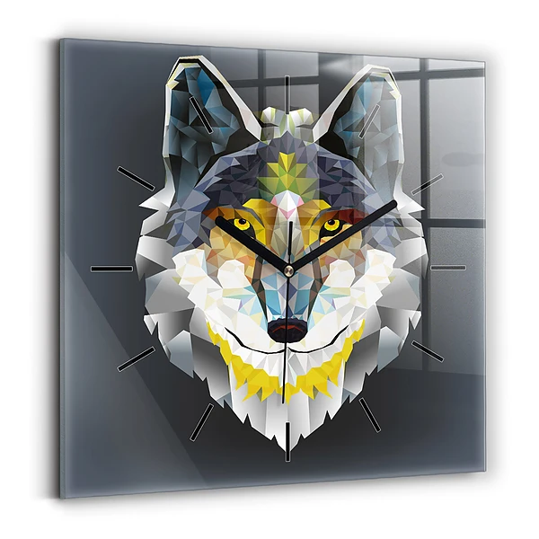 Wanduhr quadratisch Wolfskopf