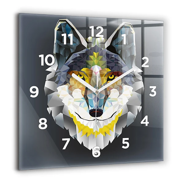 Wanduhr quadratisch Wolfskopf