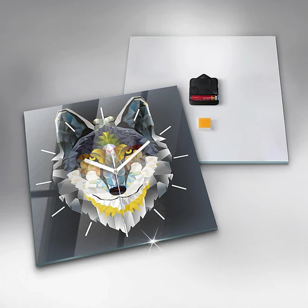 Wanduhr quadratisch Wolfskopf