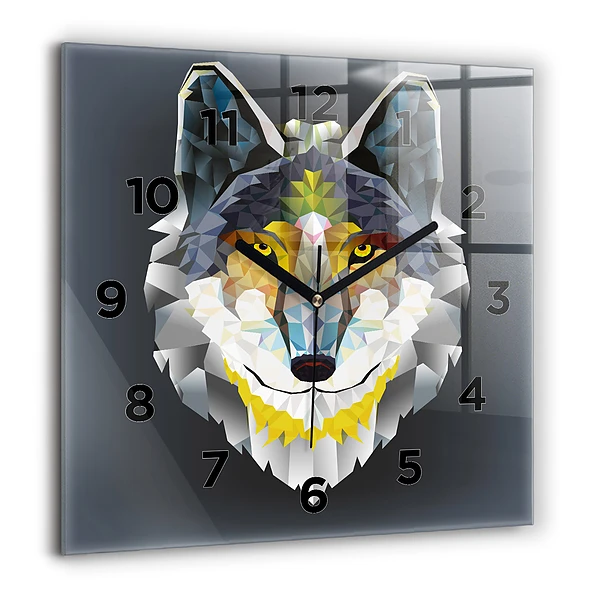 Wanduhr quadratisch Wolfskopf