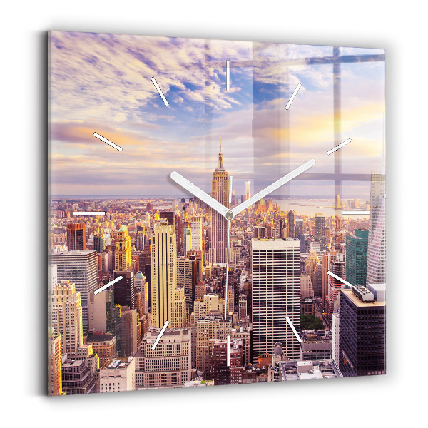 Wanduhr quadratisch mit motiv Sonnenuntergang New York
