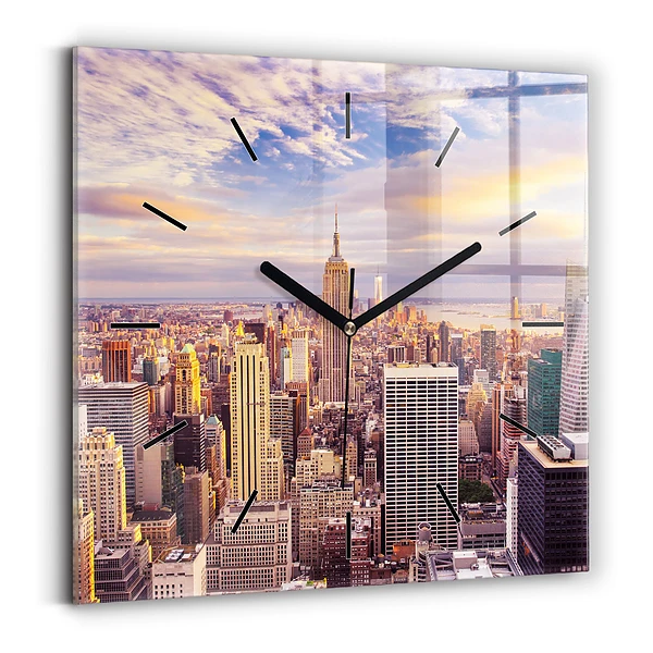 Wanduhr quadratisch mit motiv Sonnenuntergang New York