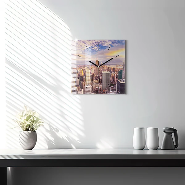 Wanduhr quadratisch mit motiv Sonnenuntergang New York
