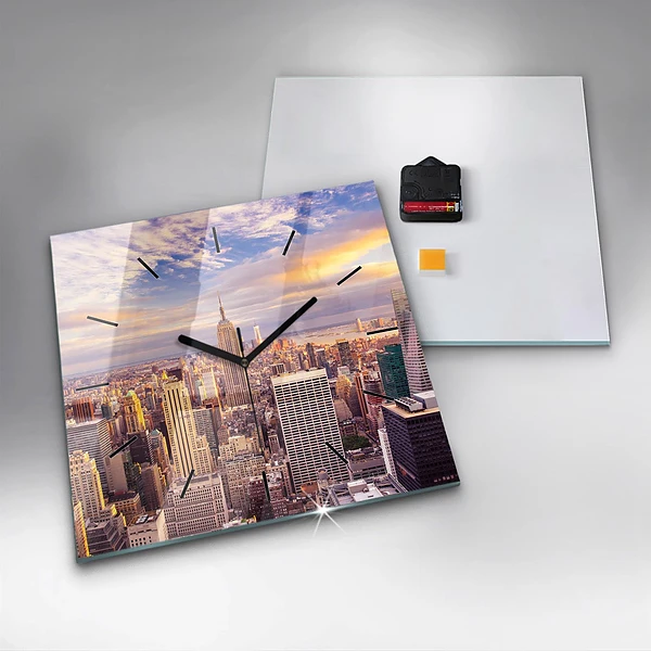 Wanduhr quadratisch mit motiv Sonnenuntergang New York