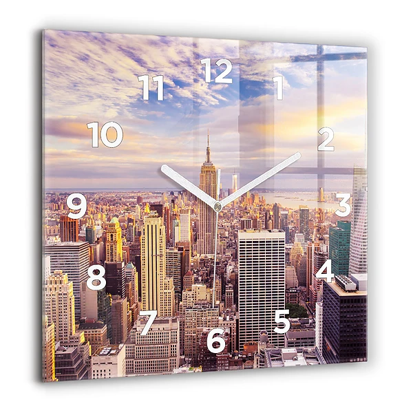 Wanduhr quadratisch mit motiv Sonnenuntergang New York