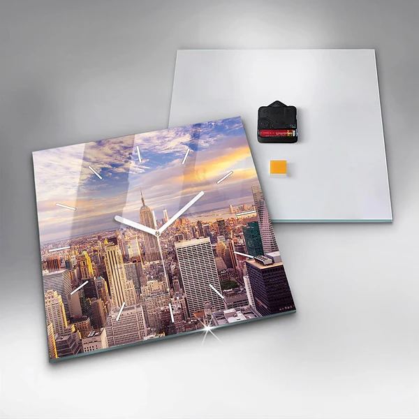 Wanduhr quadratisch mit motiv Sonnenuntergang New York