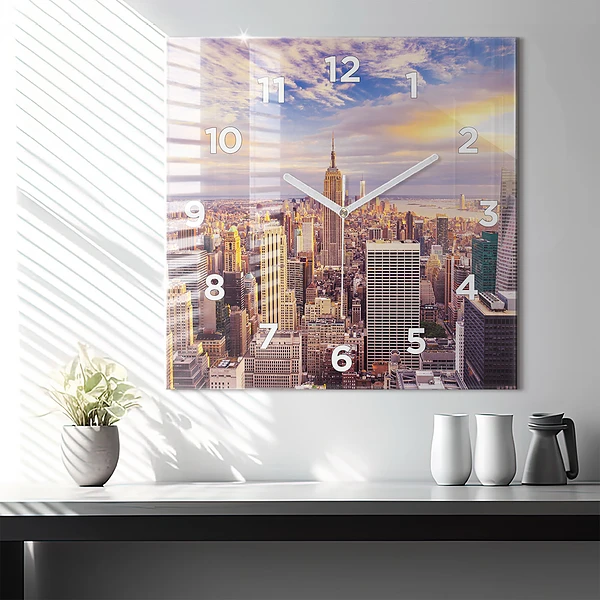 Wanduhr quadratisch mit motiv Sonnenuntergang New York