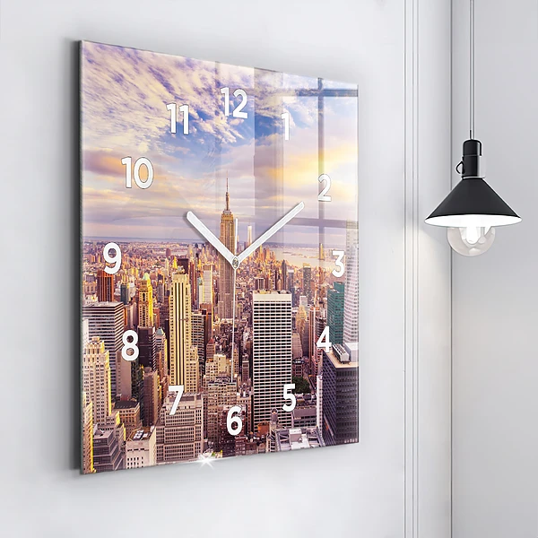 Wanduhr quadratisch mit motiv Sonnenuntergang New York