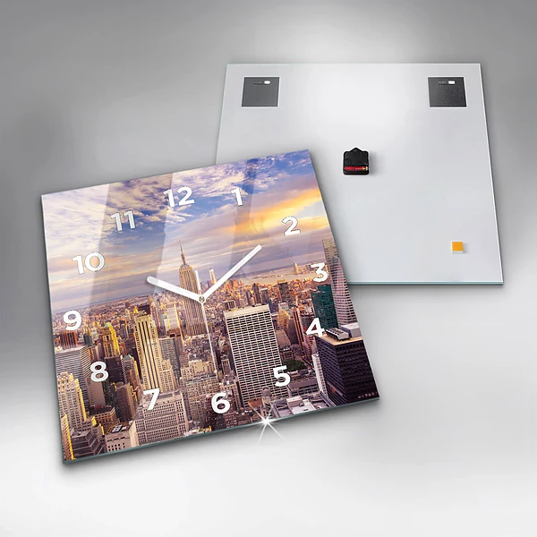 Wanduhr quadratisch mit motiv Sonnenuntergang New York