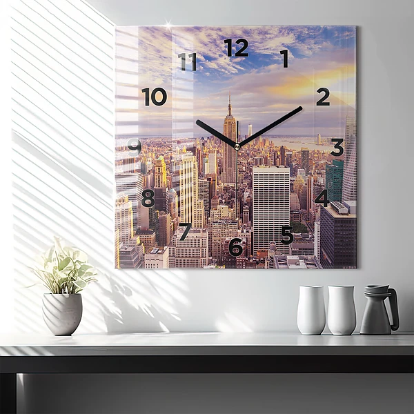 Wanduhr quadratisch mit motiv Sonnenuntergang New York