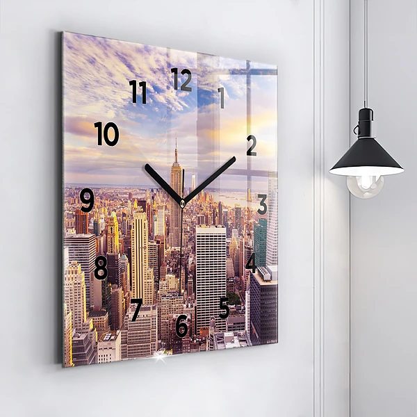 Wanduhr quadratisch mit motiv Sonnenuntergang New York