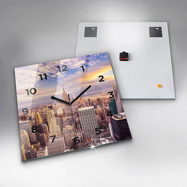 Wanduhr quadratisch mit motiv Sonnenuntergang New York