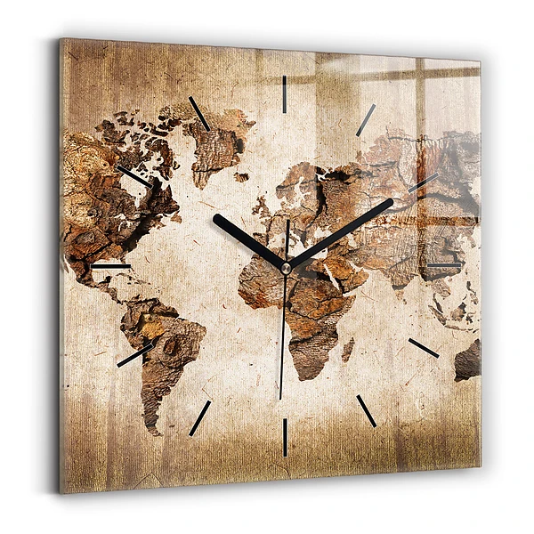 Wanduhr modern quadratisch Alte Weltkarte