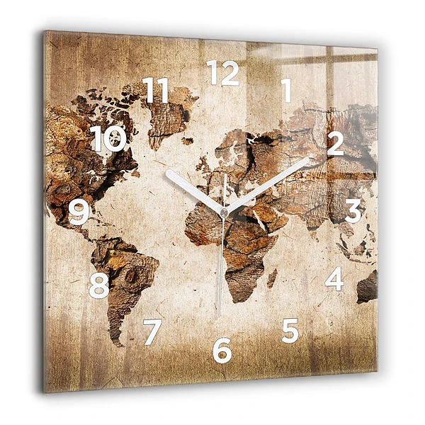 Wanduhr modern quadratisch Alte Weltkarte