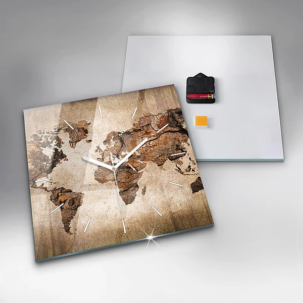 Wanduhr modern quadratisch Alte Weltkarte